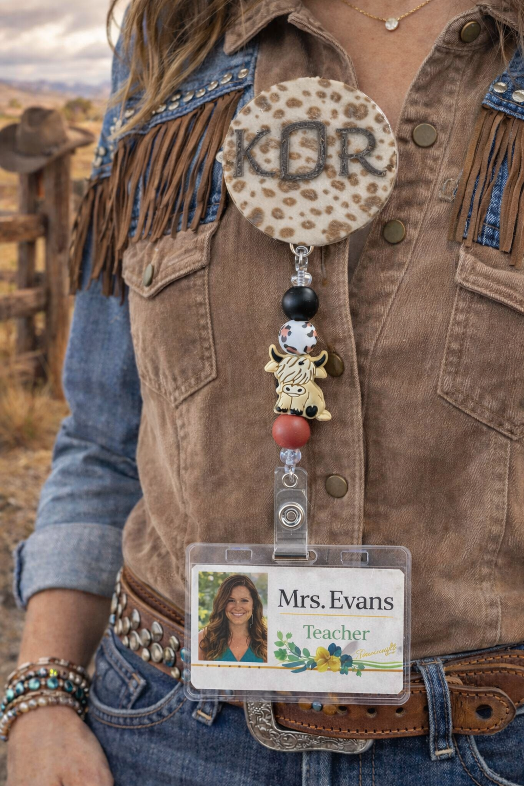 Custom Laser Engraved Beaded Badge Reel