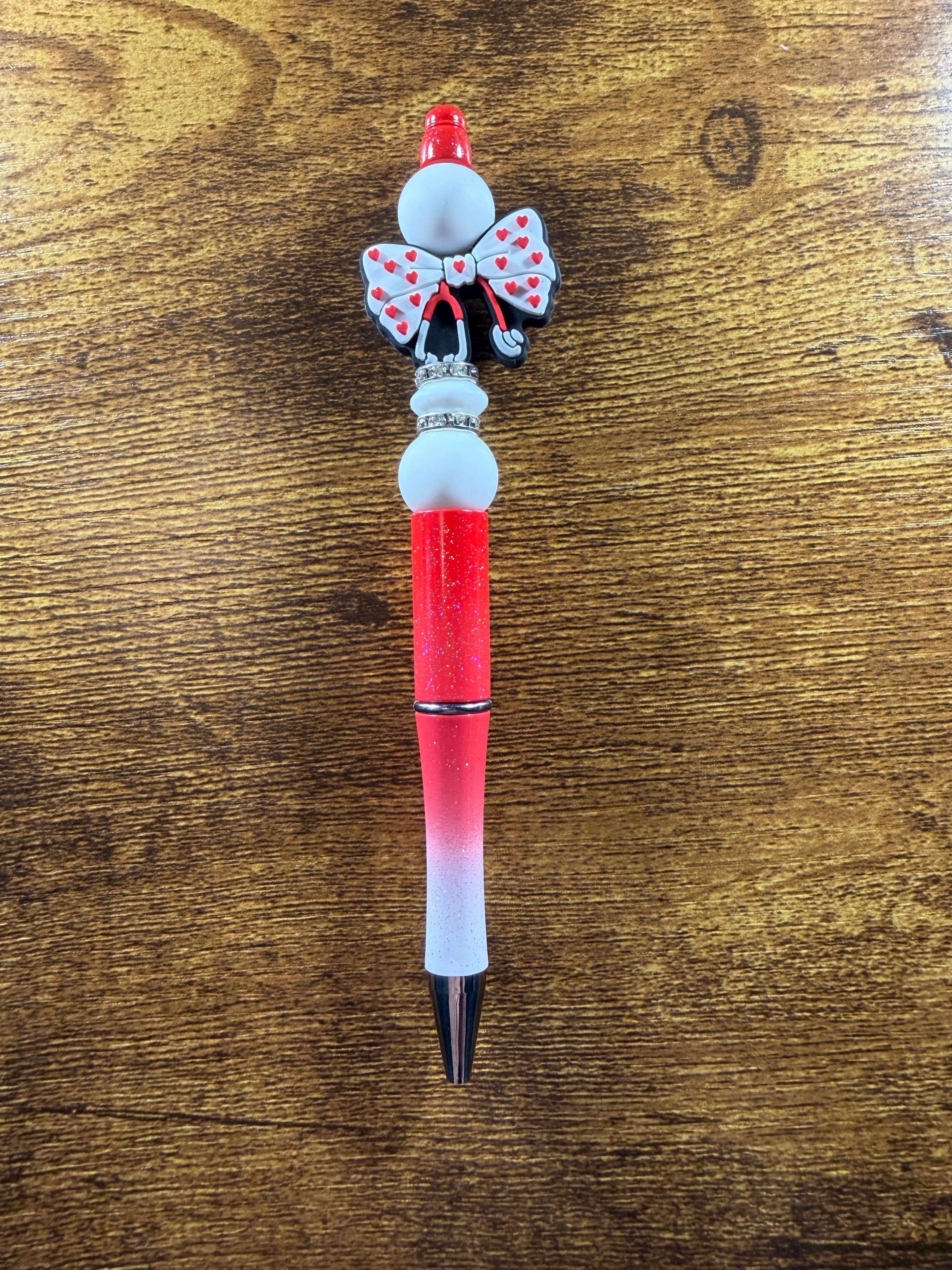 Red and White Beaded Ink Pen