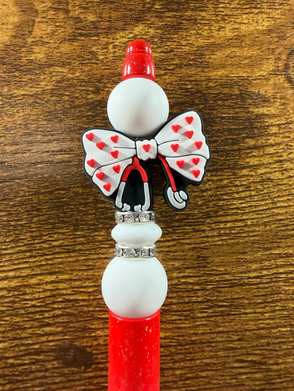 Red and White Beaded Ink Pen